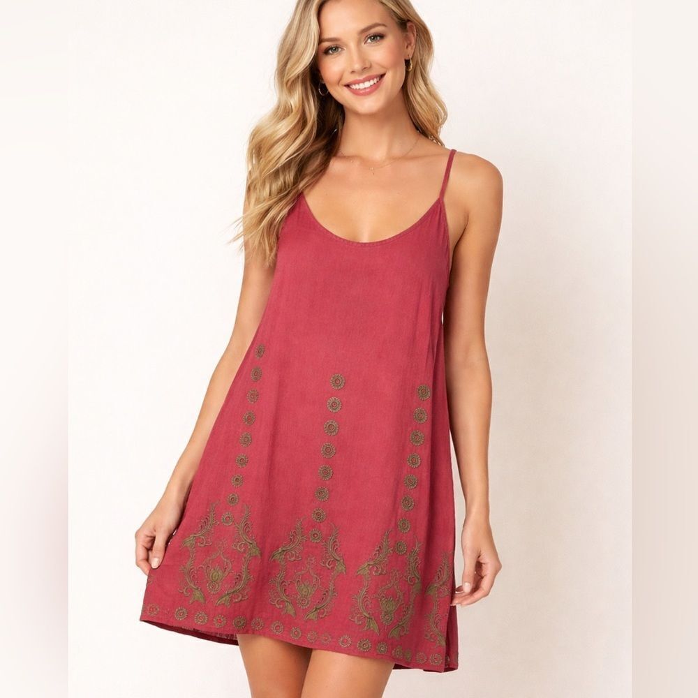 New Sacred Threads Burgundy Red Strap Boho Fairy Hippie Festival Mini Dress Sz M